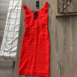 Red Bebe Back Cutout Shine Dress